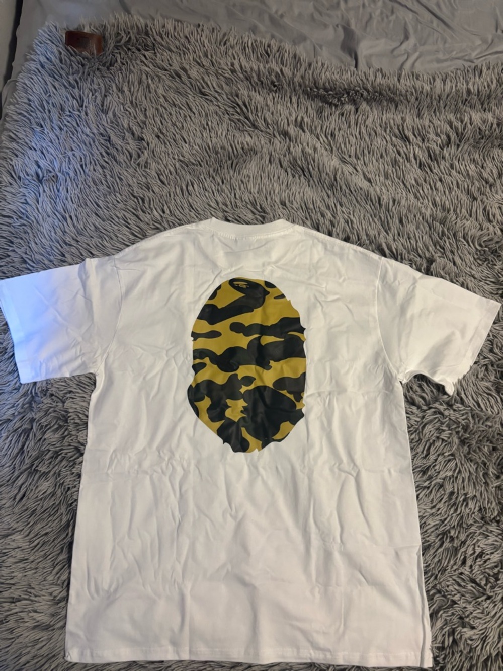 Bape White Tee with Yellow & Black Camo Ape Head - Picture 2 of 4
